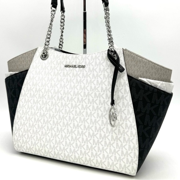 Michael Kors Large Jet Set Travel Chain Shoulder Bag Optic White Multi - Picture 2 of 11